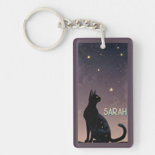 Zwarte Kat Sterrennacht Hemelse Katten Kunst Cadea Sleutelhanger