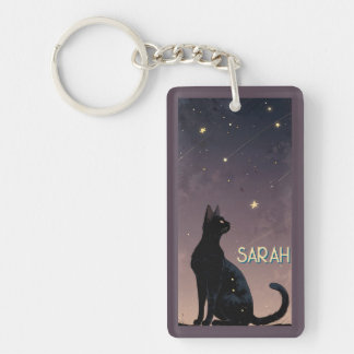 Zwarte Kat Sterrennacht Hemelse Katten Kunst Cadea Sleutelhanger