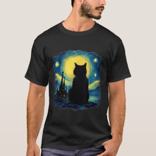 Zwarte Kat Sterrennacht Van Gogh Kat Kattenmoeder T-shirt