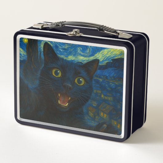 Zwarte Kat Sterrennacht Van Gogh Kat Selfie (Voorkant)