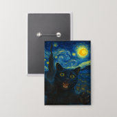 Zwarte Kat Sterrennacht Van Gogh Kat Selfie Button (Voorkant / Achterkant)