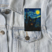 Zwarte Kat Sterrennacht Van Gogh Kat Selfie Button (Insitu)