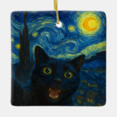 Zwarte Kat Sterrennacht Van Gogh Kat Selfie Keramisch Ornament (Voorkant)