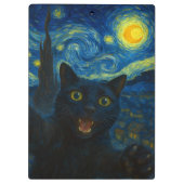 Zwarte Kat Sterrennacht Van Gogh Kat Selfie Klembord (Achterkant)