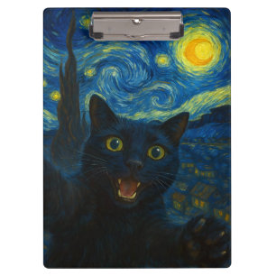 Zwarte Kat Sterrennacht Van Gogh Kat Selfie Klembord