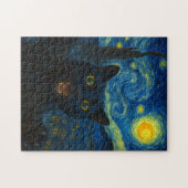 Zwarte Kat Sterrennacht Van Gogh Kat Selfie Legpuzzel (Horizontaal)