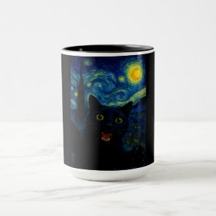 Zwarte Kat Sterrennacht Van Gogh Kat Selfie Mok