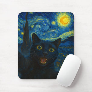 Zwarte Kat Sterrennacht Van Gogh Kat Selfie Muismat