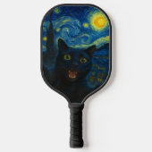 Zwarte Kat Sterrennacht Van Gogh Kat Selfie Pickleball Paddle (Voorkant)