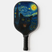 Zwarte Kat Sterrennacht Van Gogh Kat Selfie Pickleball Paddle (Achterkant)