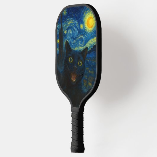 Zwarte Kat Sterrennacht Van Gogh Kat Selfie Pickleball Paddle (Links)