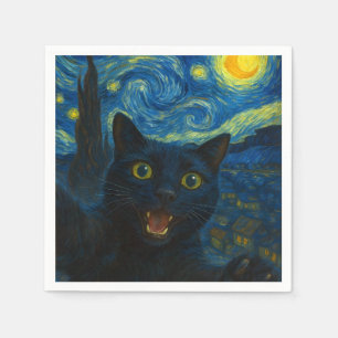 Zwarte Kat Sterrennacht Van Gogh Kat Selfie Servet
