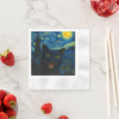 Zwarte Kat Sterrennacht Van Gogh Kat Selfie Servet (Insitu)
