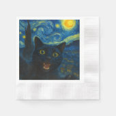 Zwarte Kat Sterrennacht Van Gogh Kat Selfie Servet (Voorkant)
