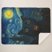 Zwarte Kat Sterrennacht Van Gogh Kat Selfie Sherpa Deken (Voorkant (horizontaal))