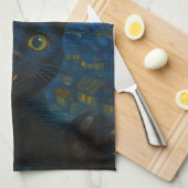Zwarte Kat Sterrennacht Van Gogh Kat Selfie Theedoek (Quarter Fold)