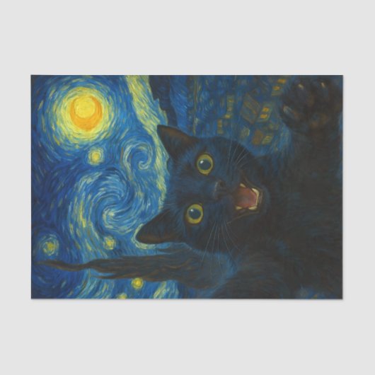 Zwarte Kat Sterrennacht Van Gogh Kat Selfie Tissuepapier (Voorkant)