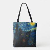 Zwarte Kat Sterrennacht Van Gogh Kat Selfie Tote Bag (Achterkant)