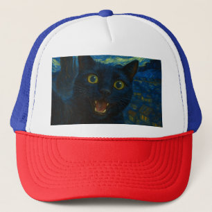 Zwarte Kat Sterrennacht Van Gogh Kat Selfie Trucker Pet