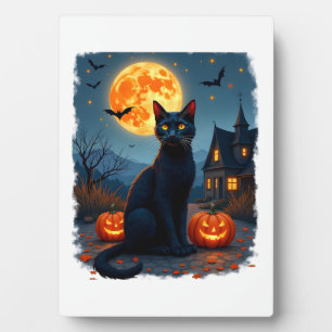Zwarte Kat Sterrennacht Van Gogh Pompoenen Vleermu Fotoplaat