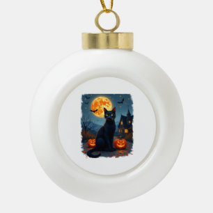 Zwarte Kat Sterrennacht Van Gogh Pompoenen Vleermu Keramische Bal Ornament