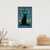 Zwarte kat Sterrennacht Van Gogh Poster (Keuken)