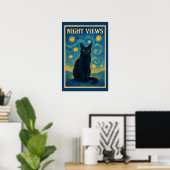 Zwarte kat Sterrennacht Van Gogh Poster (Thuiskantoor)