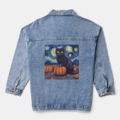 Zwarte Kat Sterrennacht Van Gogh Stijl Kunst Pompo Denim Jacket (Achterkant)