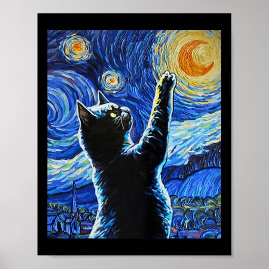 Zwarte kat Sterrennacht Vincent van Gogh Halloween Poster (Voorkant)