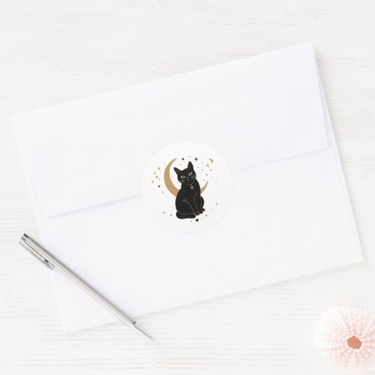 Zwarte kat sticker (Envelop)
