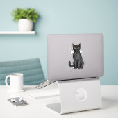Zwarte kat sticker (Laptop op bureau)