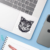 Zwarte kat sticker (Laptop met iPhone)