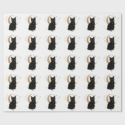 Zwarte kat sticker cadeaupapier (Vlak)