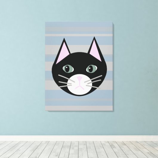 Zwarte kat, strepen canvas afdruk (Insitu (Houten vloer))