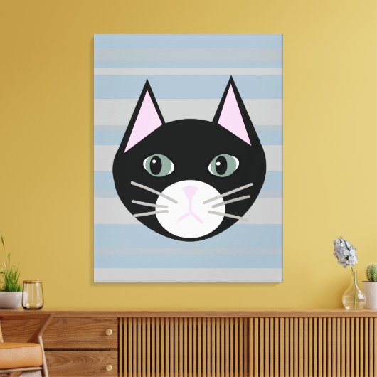 Zwarte kat, strepen canvas afdruk (Insitu (Woonkamer))