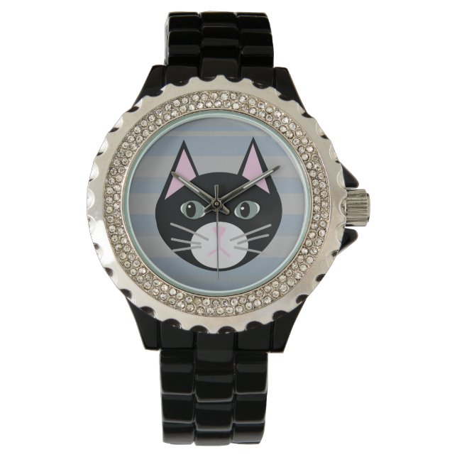 Zwarte kat, strepen horloge (Voorkant)