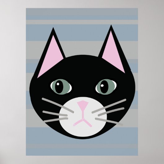 Zwarte kat, strepen poster (Voorkant)