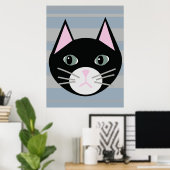 Zwarte kat, strepen poster (Thuiskantoor)