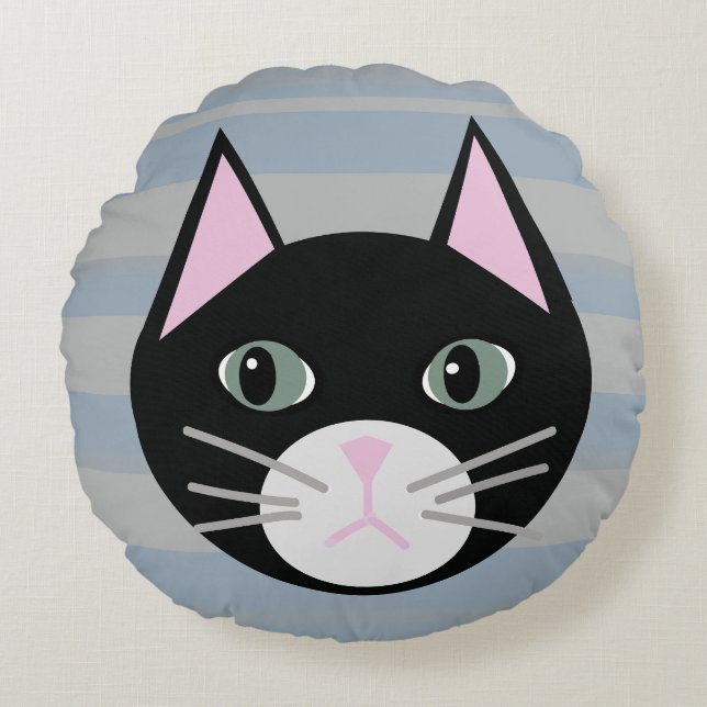 Zwarte kat, strepen rond kussen (Voorkant)