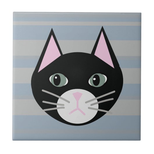 Zwarte kat, strepen tegeltje (Voorkant)