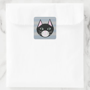 Zwarte kat, strepen vierkante sticker