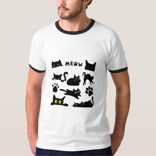 Zwarte kat t-shirt (Voorkant)