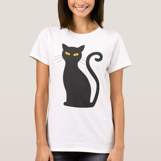 Zwarte kat T-shirt jurk (Voorkant)