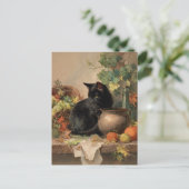  zwarte kat te midden van herfstvruchten briefkaart (Staand voorkant)