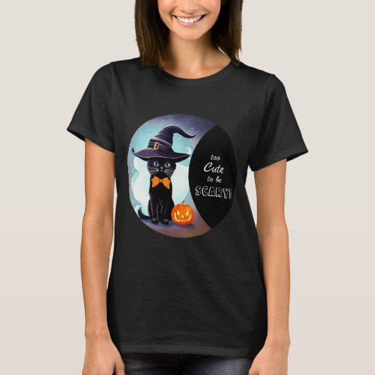 Zwarte kat te schattig om eng te zijn t-shirt (Voorkant)