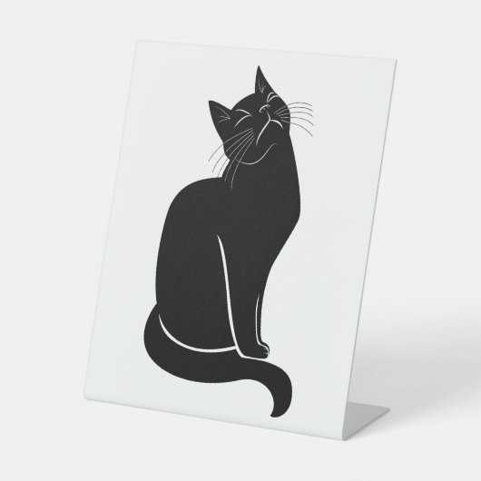Zwarte kat tekening reclamebord met voetstuk (Voorkant)