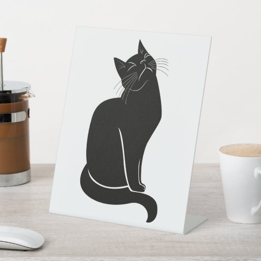 Zwarte kat tekening reclamebord met voetstuk (Insitu)