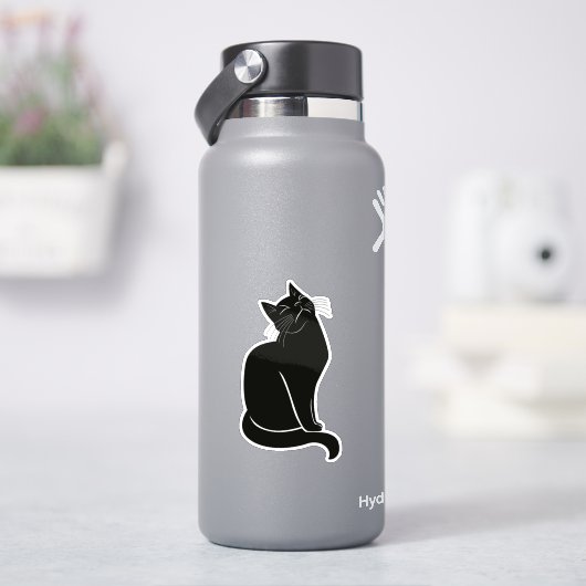 Zwarte kat tekening sticker (HydroFlask)