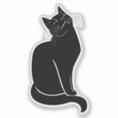 Zwarte kat tekening sticker (Voorkant)