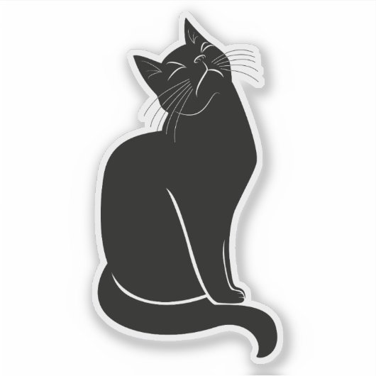 Zwarte kat tekening sticker (Voorkant)
